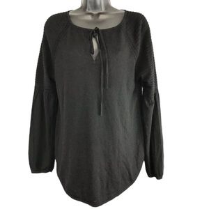 LOFT Solid Black Peasant Top Pleated Shoulder Sweater Top  Viscose Wool Blend M
